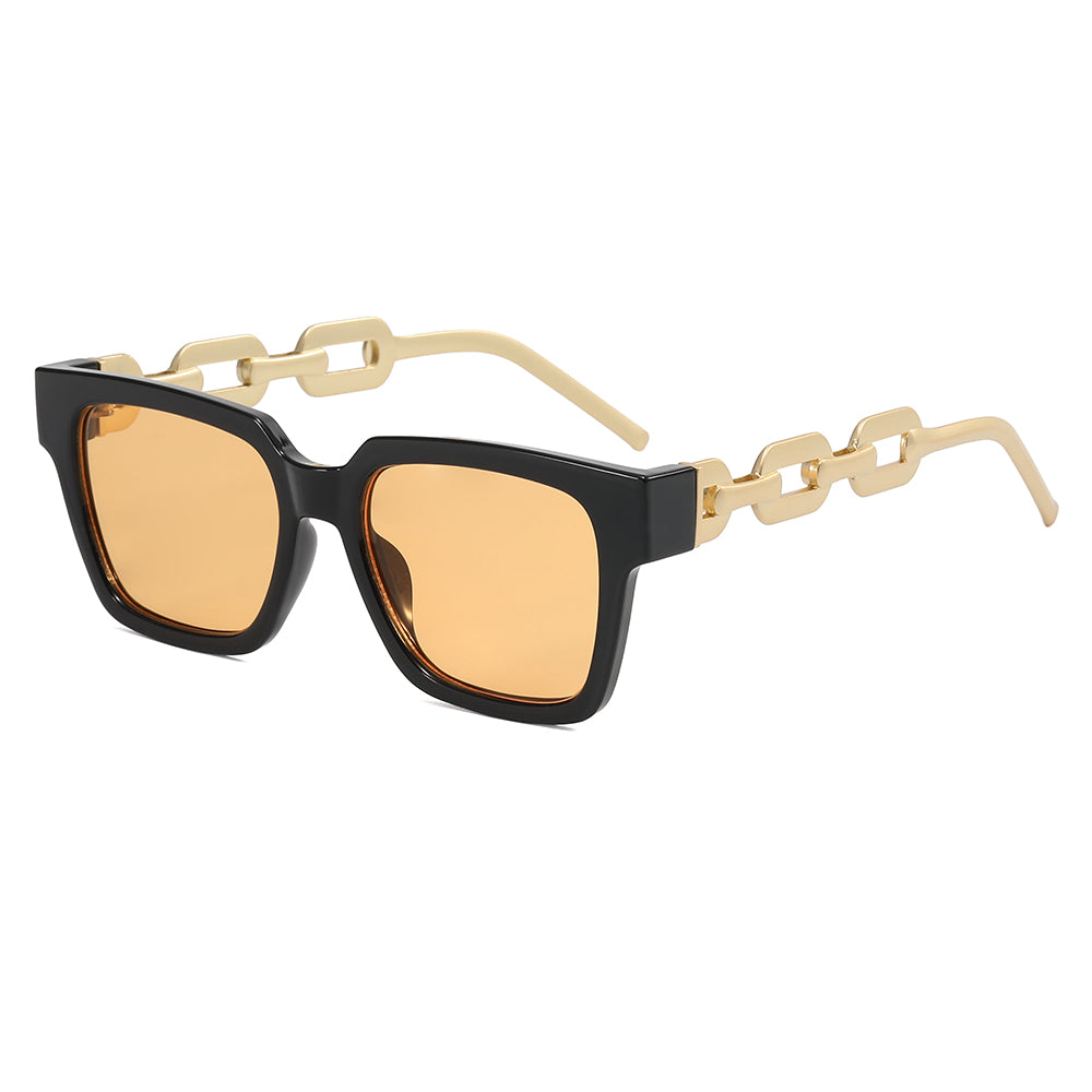 Square UV400 Metal Chain Temple Shades Sunglasses