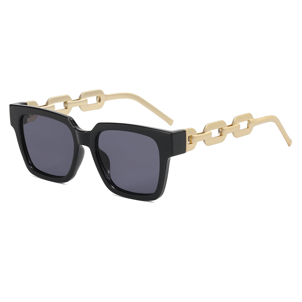 Square UV400 Metal Chain Temple Shades Sunglasses