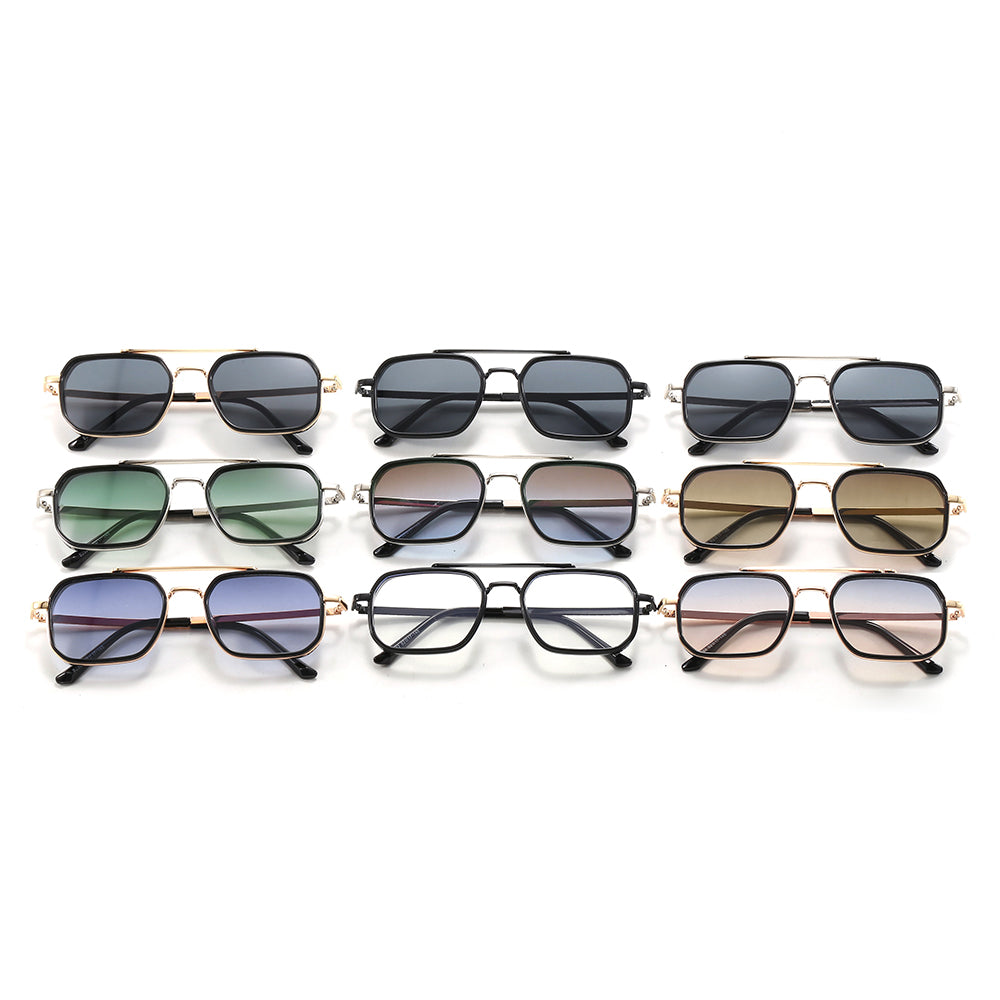 Metal Frame Steampunk Gradient Double Bridge Pilot Shades Sunglasses