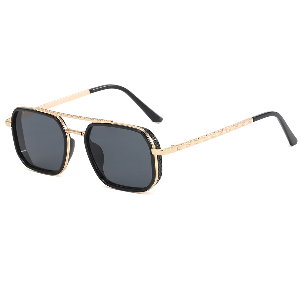 Metal Frame Steampunk Gradient Double Bridge Pilot Shades Sunglasses