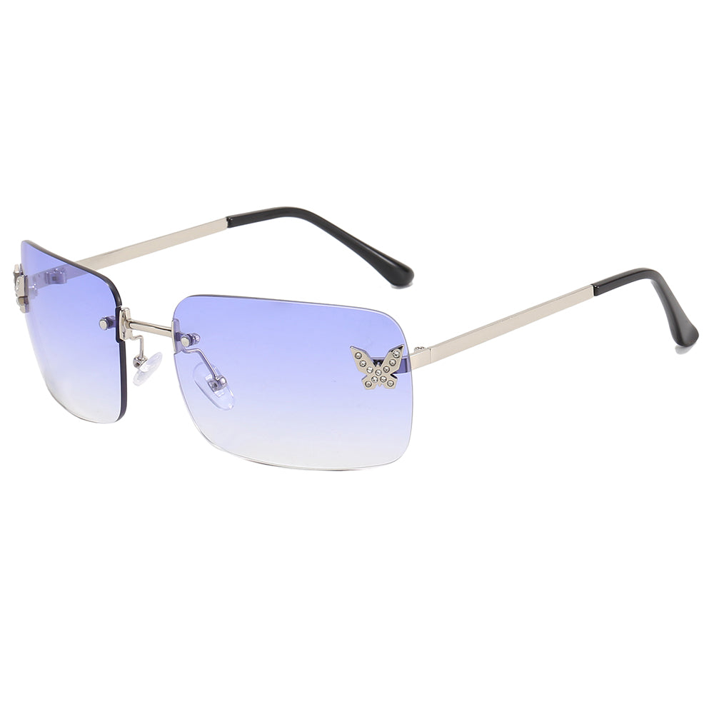 Butterfly Design Rectangular Rimless Gradient Tinted Sunglasses