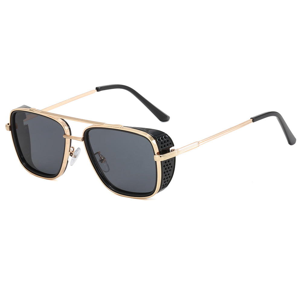 Square Flat Top Steampunk Metal Frame Sunglasses