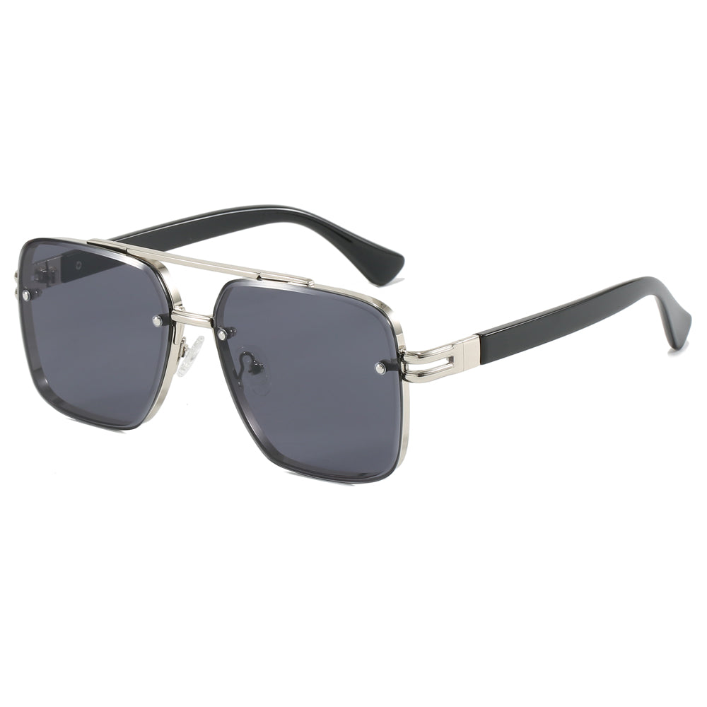 Metal Frame UV400 Gradient Double Bridge Pilot Shades Sunglasses