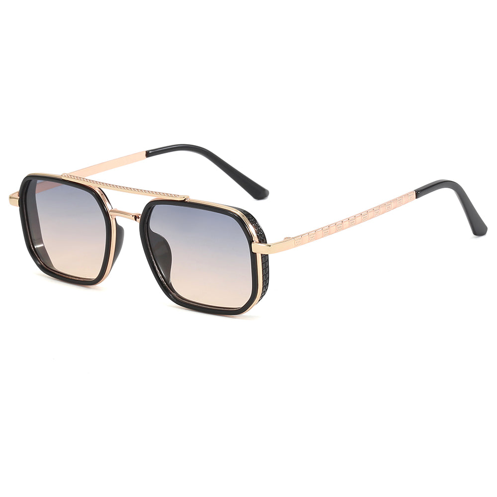 Metal Frame Steampunk Gradient Double Bridge Pilot Shades Sunglasses
