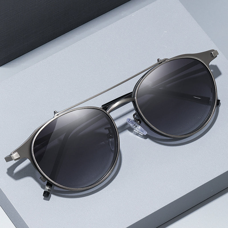 Round Steampunk Metal Cat Eye Polarized Flip up Sunglasses