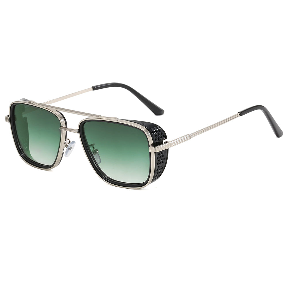 Square Flat Top Steampunk Metal Frame Sunglasses