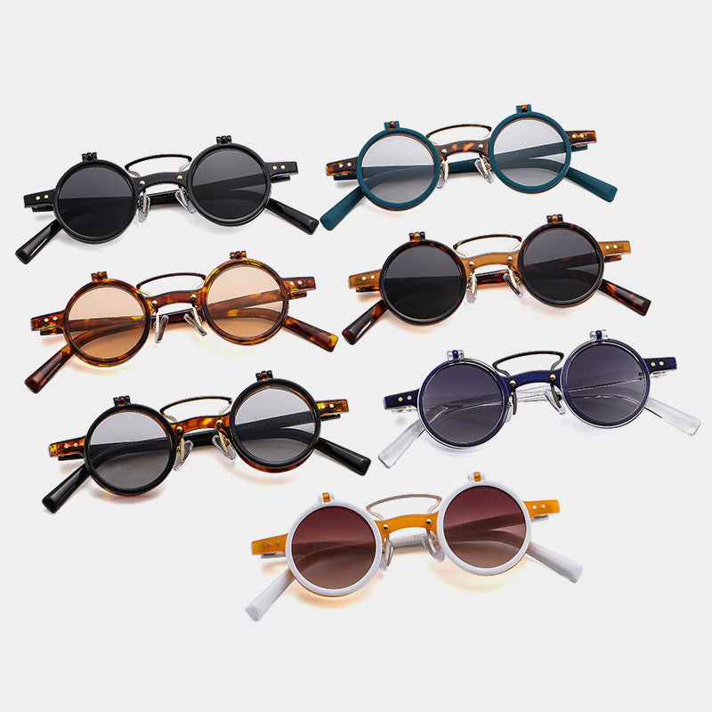 Retro Small Round Flip Up Sunglasses