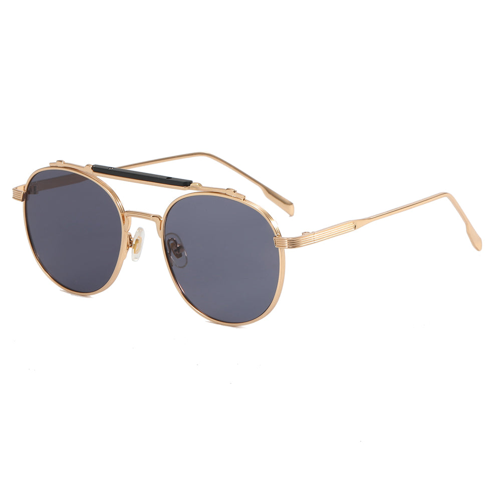 Retro Round Flat Top Metal Sunglasses