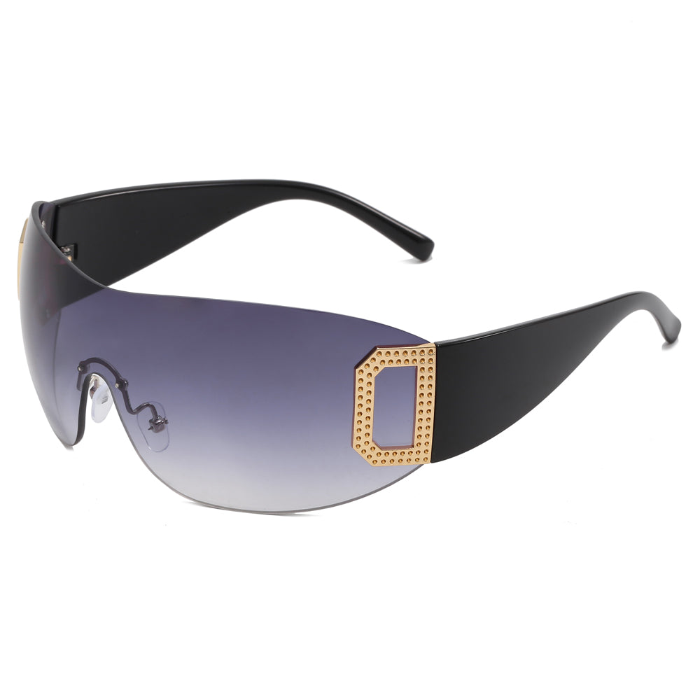 Oversized One Piece Rimless Sports Sunglasses