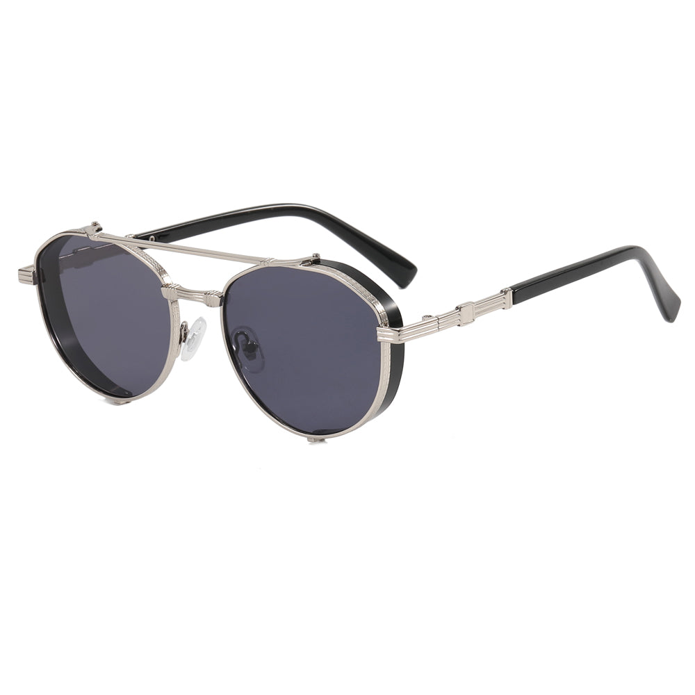 Flat Top Steampunk Metal Frame Sunglasses