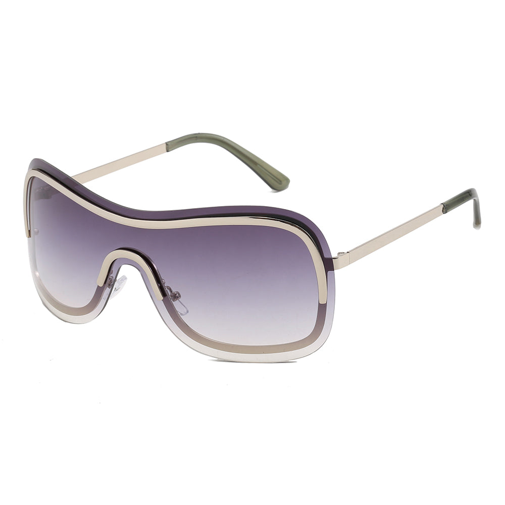 y2k Oversize One Piece Lens Rimless Goggle Shades Sunglasses