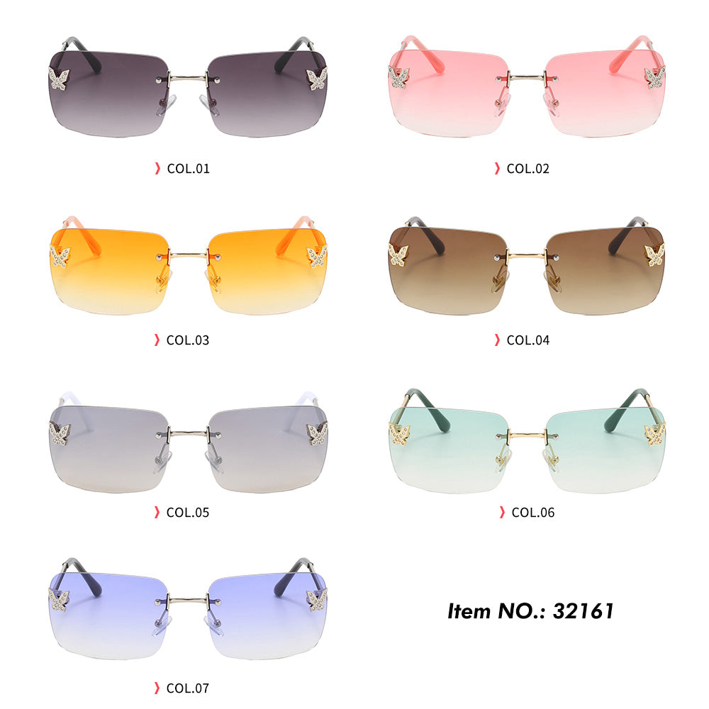 Butterfly Design Rectangular Rimless Gradient Tinted Sunglasses