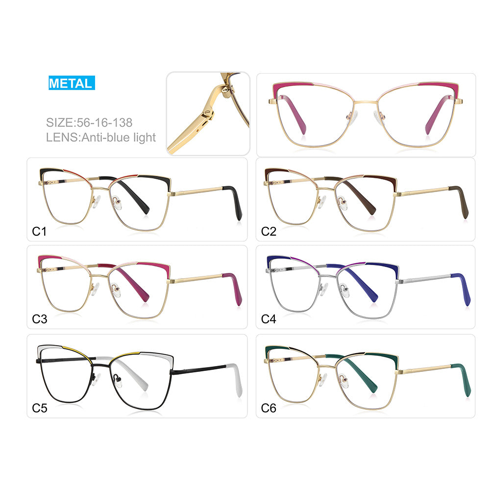 Women Cat Eye Blue Light Blocking Metal Frame Reading Glasses