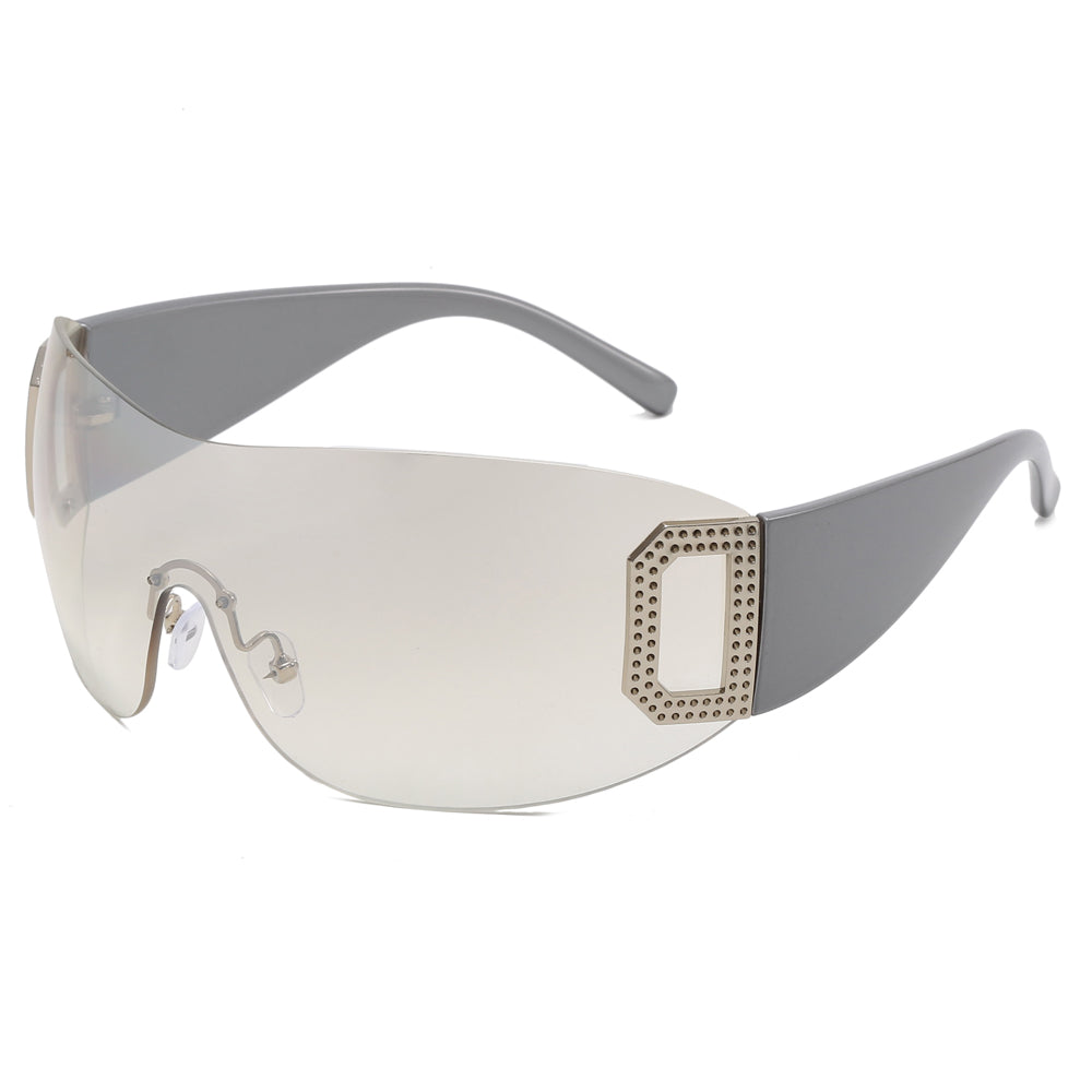 Oversized One Piece Rimless Sports Sunglasses