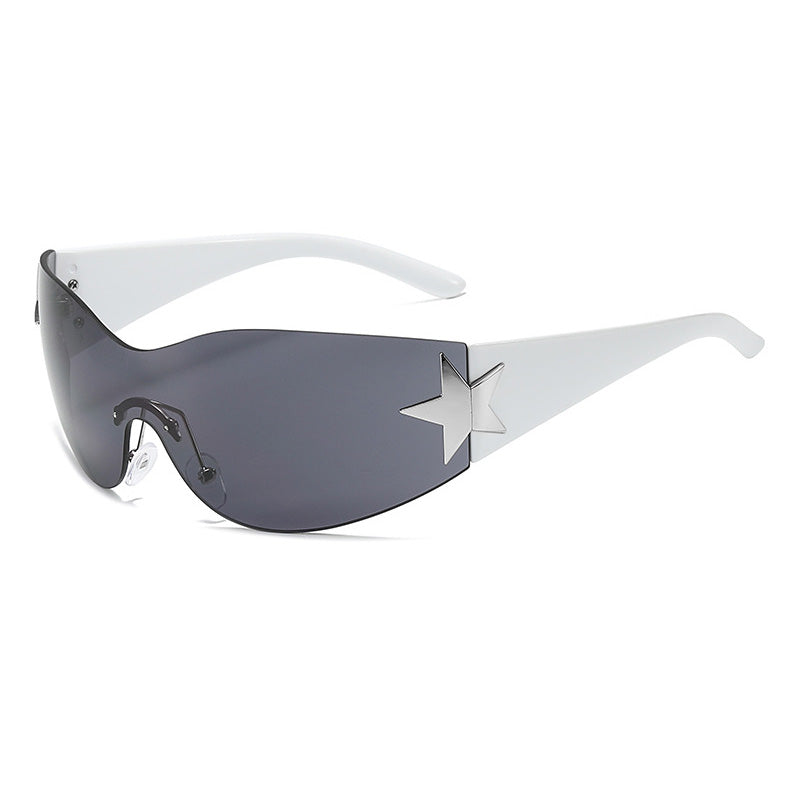 Oversized One-Piece Lens Rimless Shield Y2K Star Sunglasses