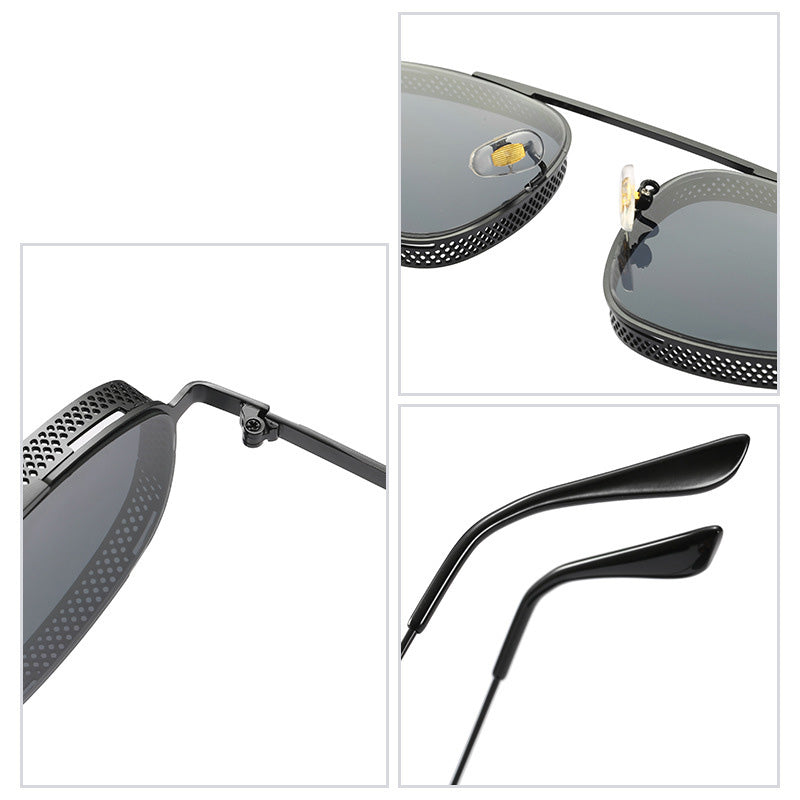 Vintage Metallic Steampunk Oval Sunglasses
