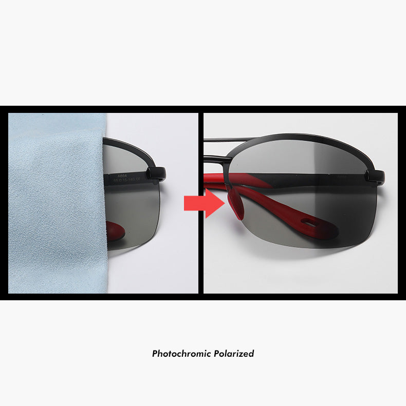 Polarized Men's Semi-Rimless Photochromic Sunglasses