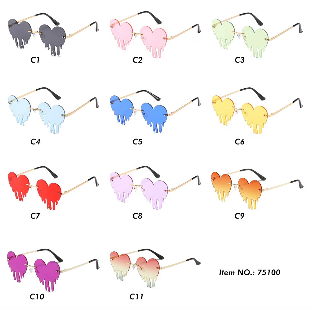 Rimless Heart Drip Novelty Melting Drip Favor Shape Sunglasses
