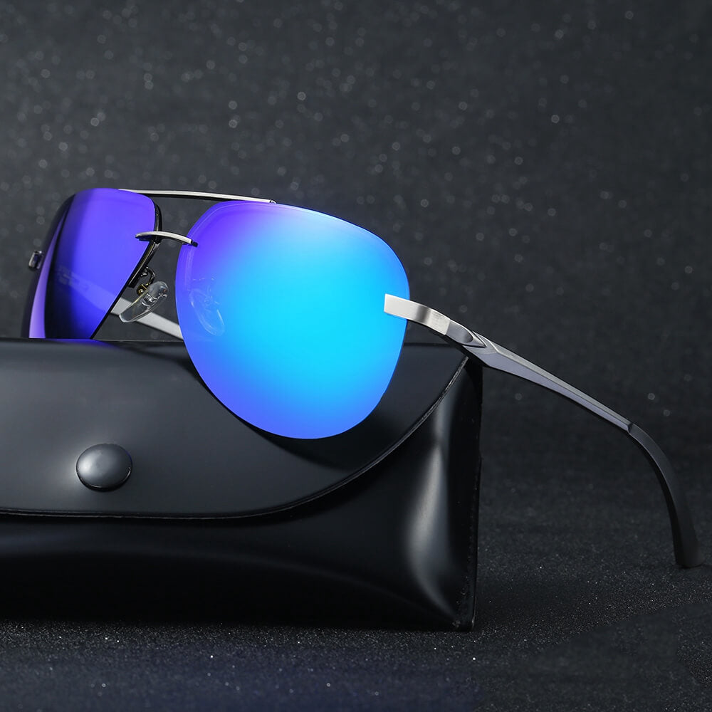 Polarized Rimless Pilot Style Driving Sunglasses