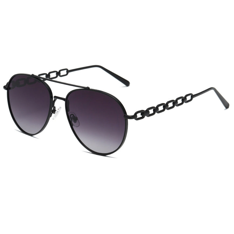 Retro Round Flat Top Double Bridge Metal Frame Sunglasses