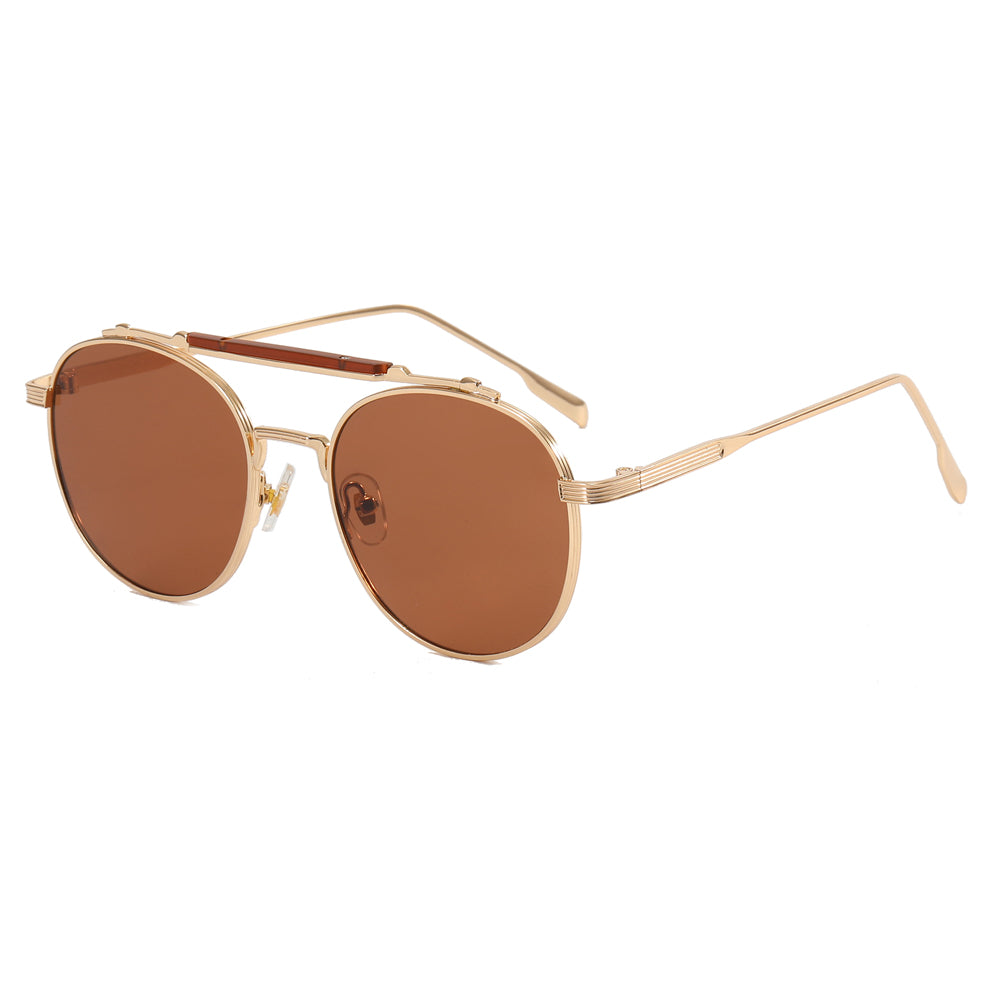 Retro Round Flat Top Metal Sunglasses