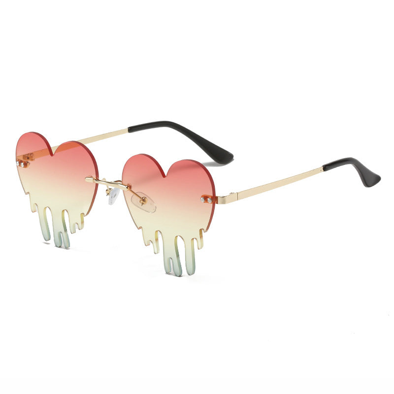 Rimless Heart Drip Novelty Melting Drip Favor Shape Sunglasses