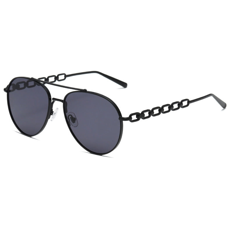 Retro Round Flat Top Double Bridge Metal Frame Sunglasses