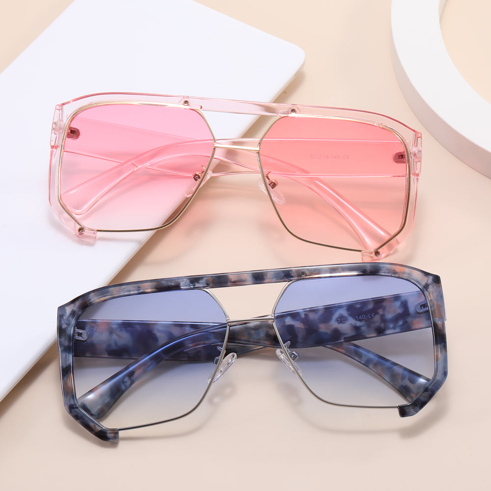 Oversized Square Flat Top Half Frame Sunglasses
