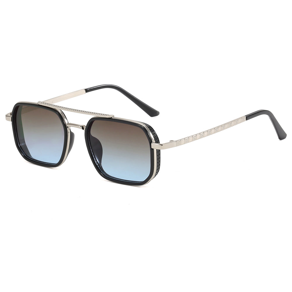 Metal Frame Steampunk Gradient Double Bridge Pilot Shades Sunglasses