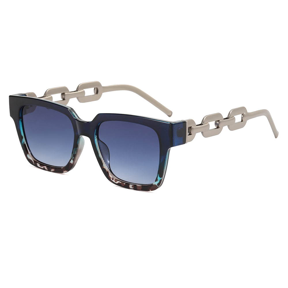 Square UV400 Metal Chain Temple Shades Sunglasses