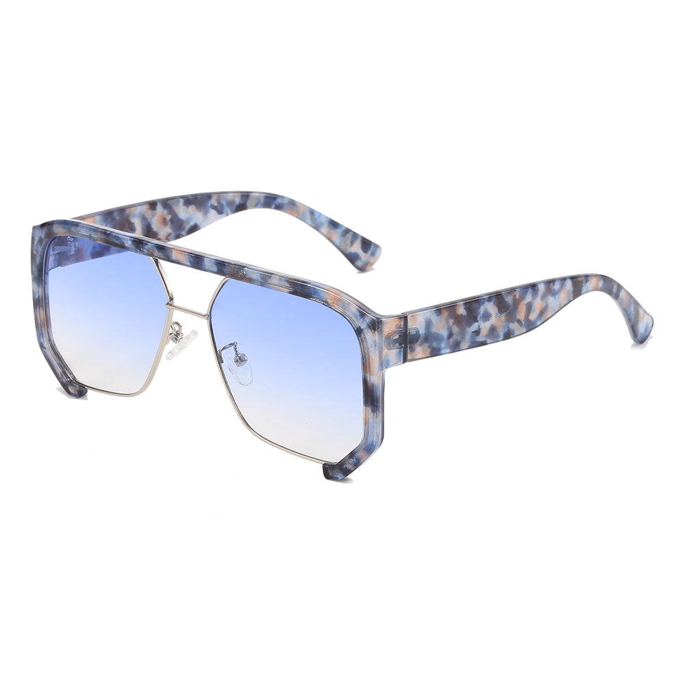 Oversized Square Flat Top Half Frame Sunglasses