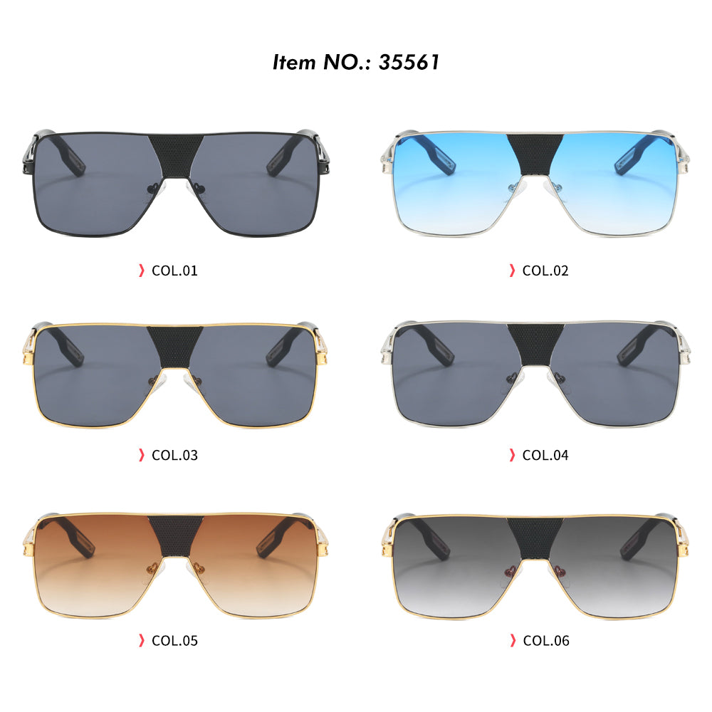 Oversized Square Metal Frame UV400 Gradient Shades Sunglasses