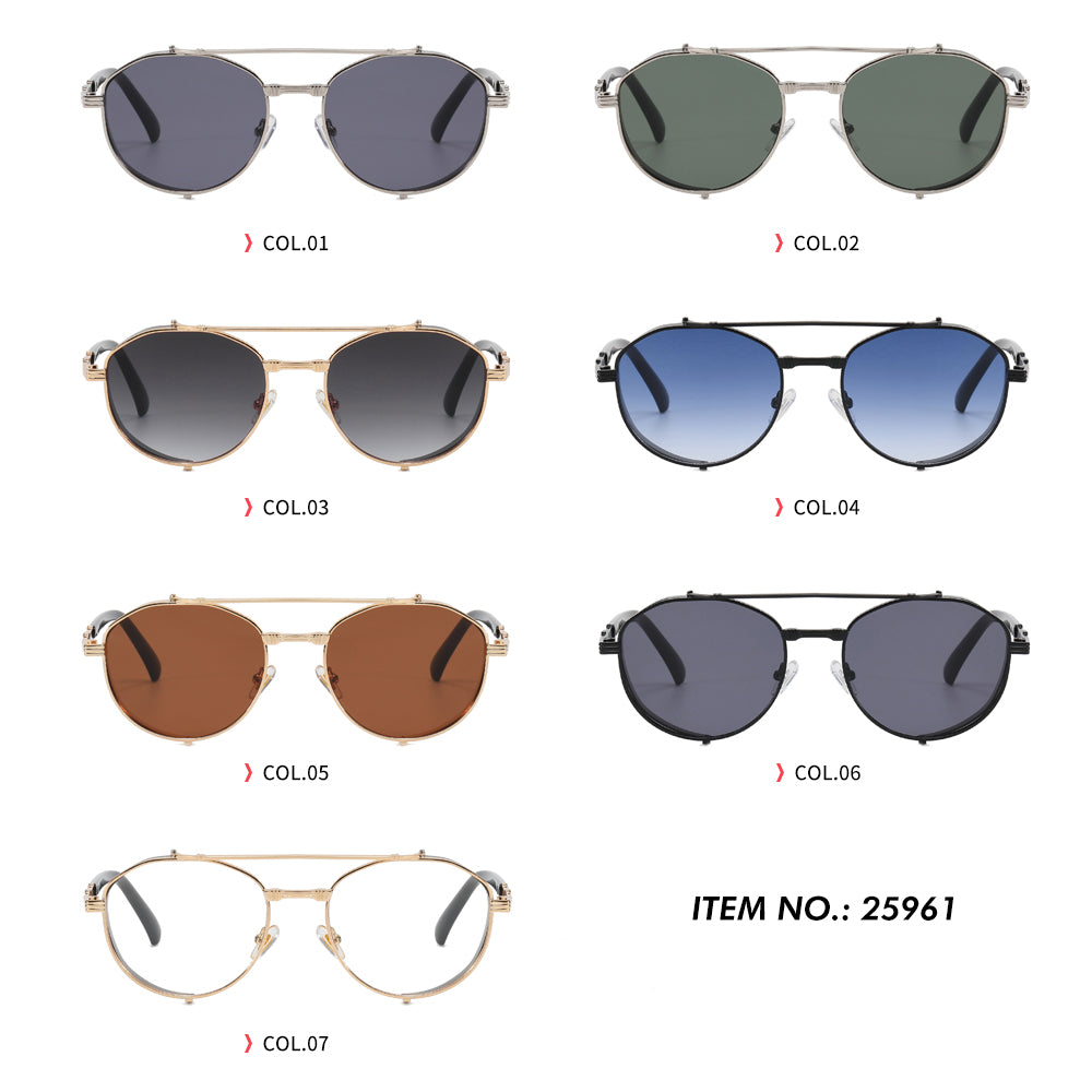 Flat Top Steampunk Metal Frame Sunglasses