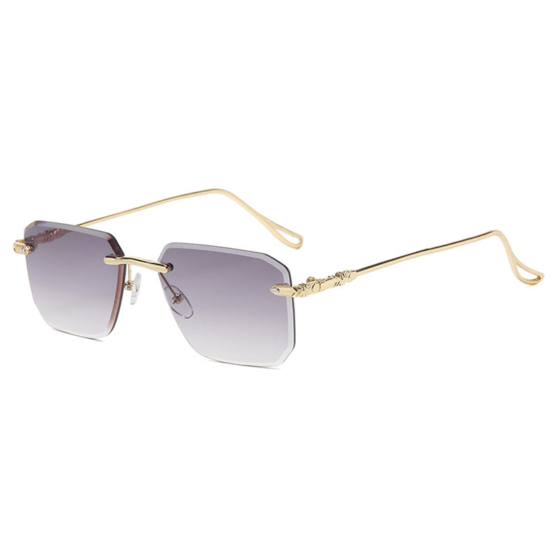 Diamond Cut Tinted Rimless Square Sunglasses