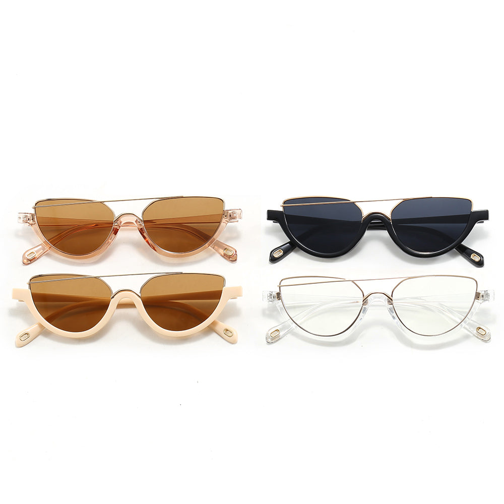 Women Half Frame Shades Small Cat Eye Sunglasses