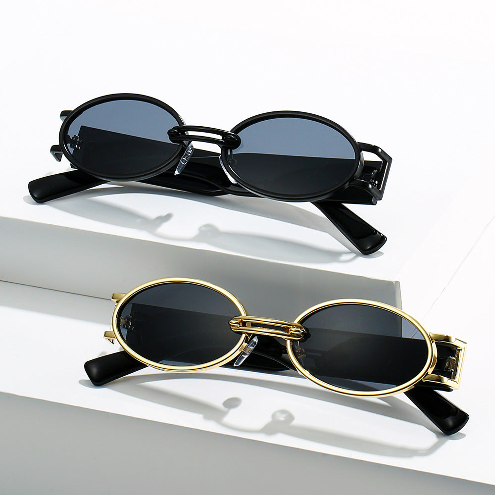 Retro Small Oval UV400 Metal Shades Sunglasses