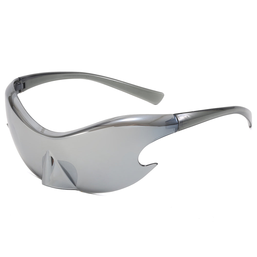 Oversized Rimless Futuristic Mirrored Sleek Sporty Y2K Sunglasses