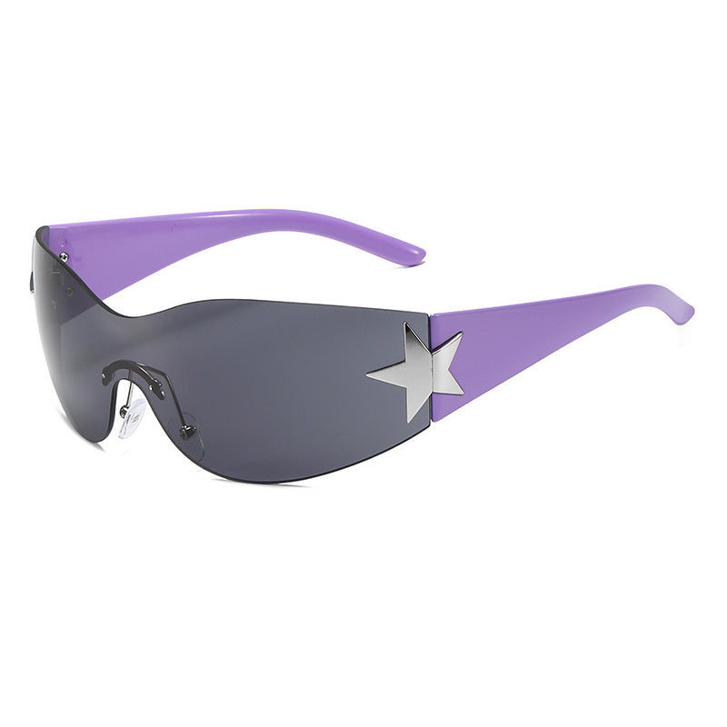 Oversized One-Piece Lens Rimless Shield Y2K Star Sunglasses