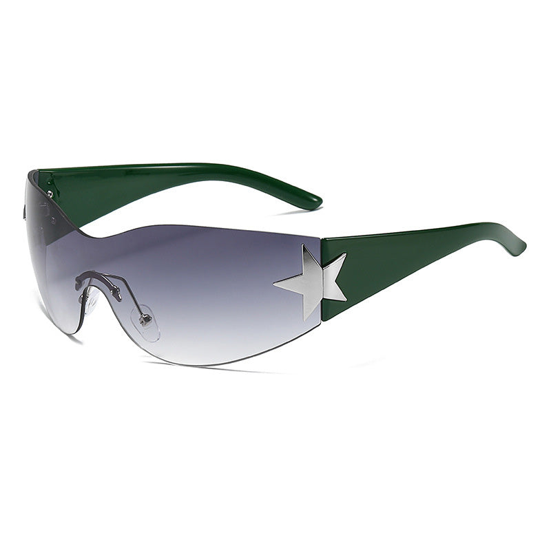 Oversized One-Piece Lens Rimless Shield Y2K Star Sunglasses