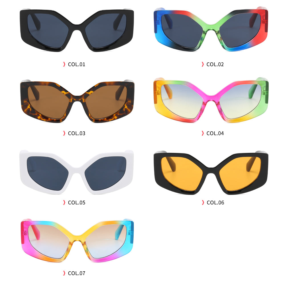 Oversized Polygon Cat Eye Chunky Rainbow Shades Sunglasses