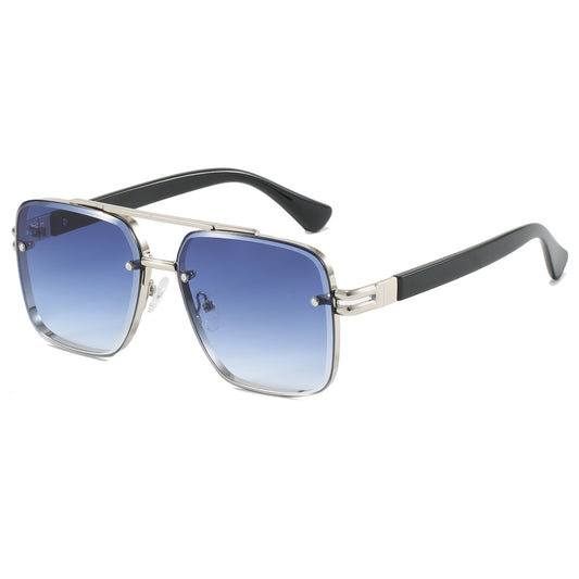 Metal Frame UV400 Gradient Double Bridge Pilot Shades Sunglasses