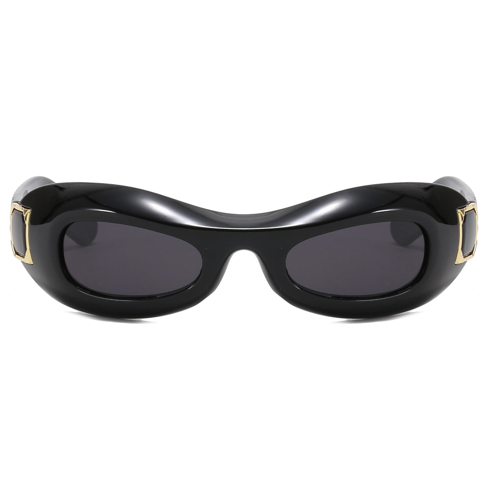 Women Chunky Oval Wrap Around Y2K Cat Eye Polarized Sunglasses