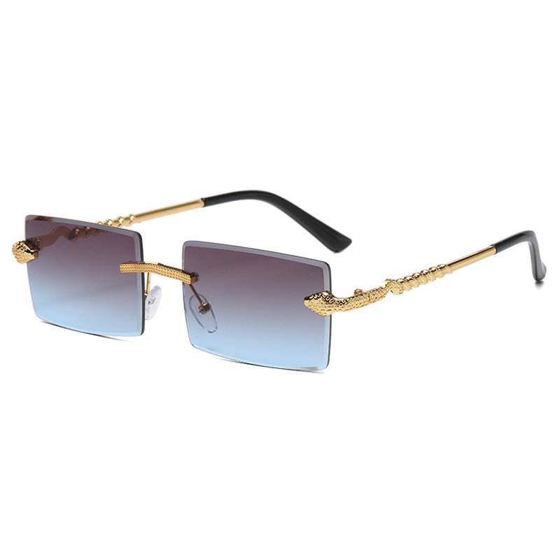 Retro Rectangle Rimless Cutting Lens Gradient Sunglasses