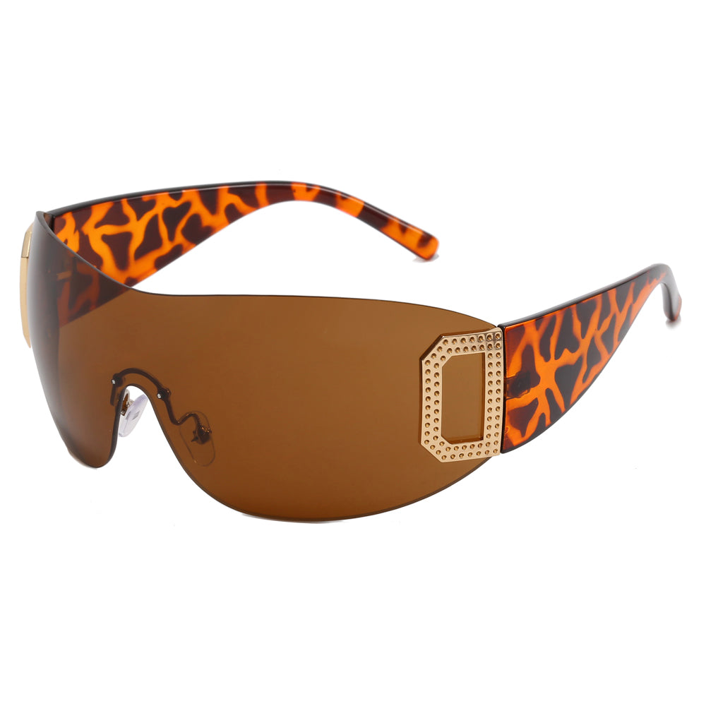 Oversized One Piece Rimless Sports Sunglasses