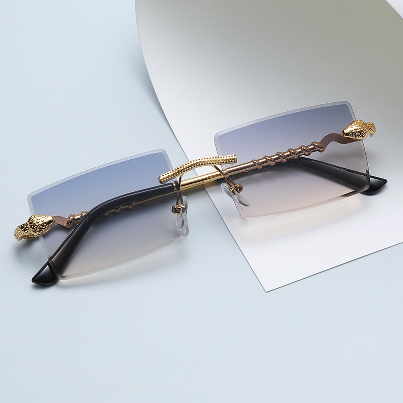 Retro Rectangle Rimless Cutting Lens Gradient Sunglasses