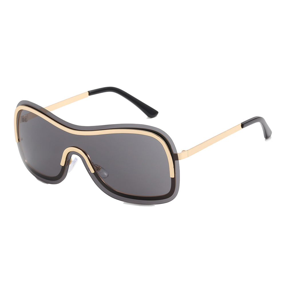 y2k Oversize One Piece Lens Rimless Goggle Shades Sunglasses