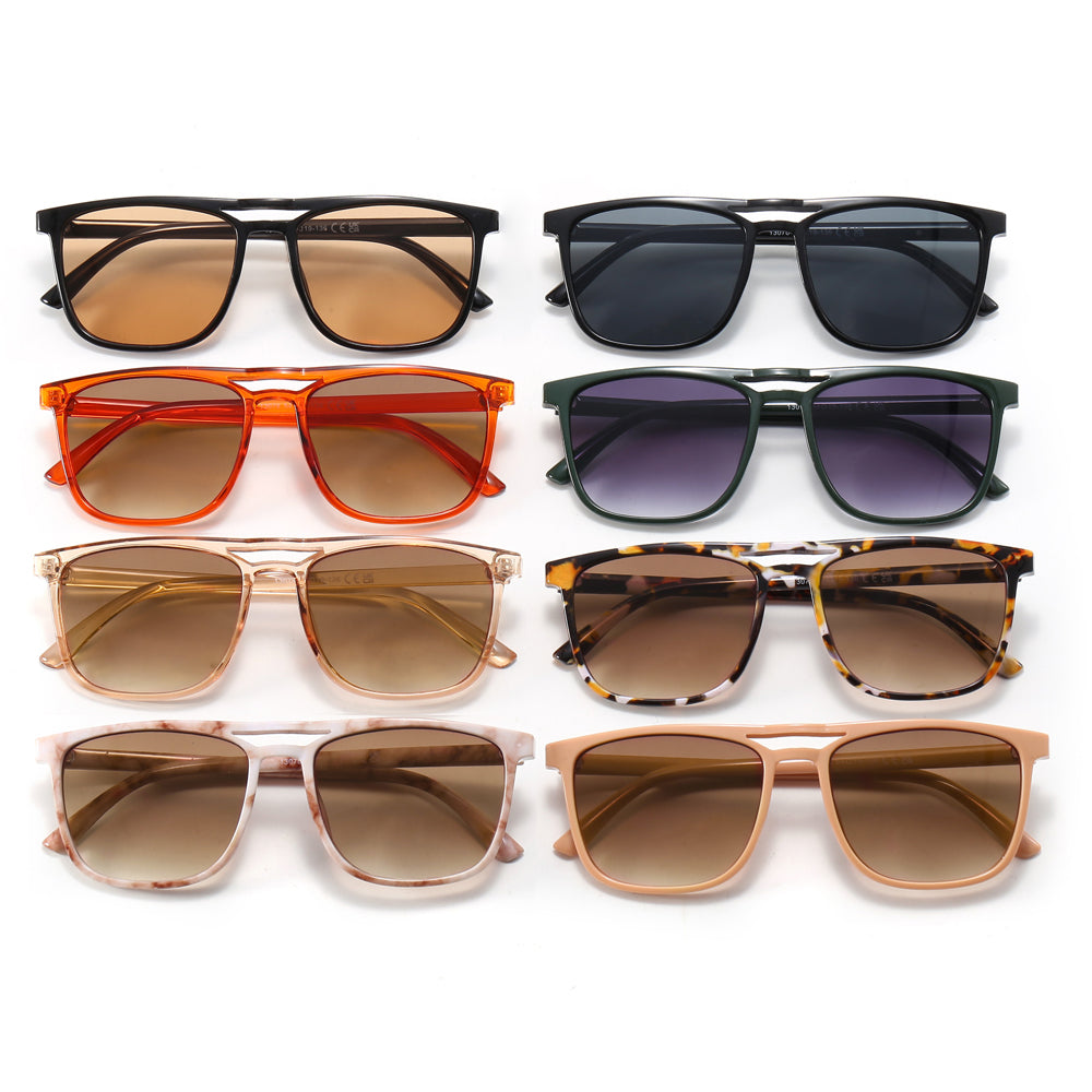 Double Bridge Flat Top Square Sunglasses