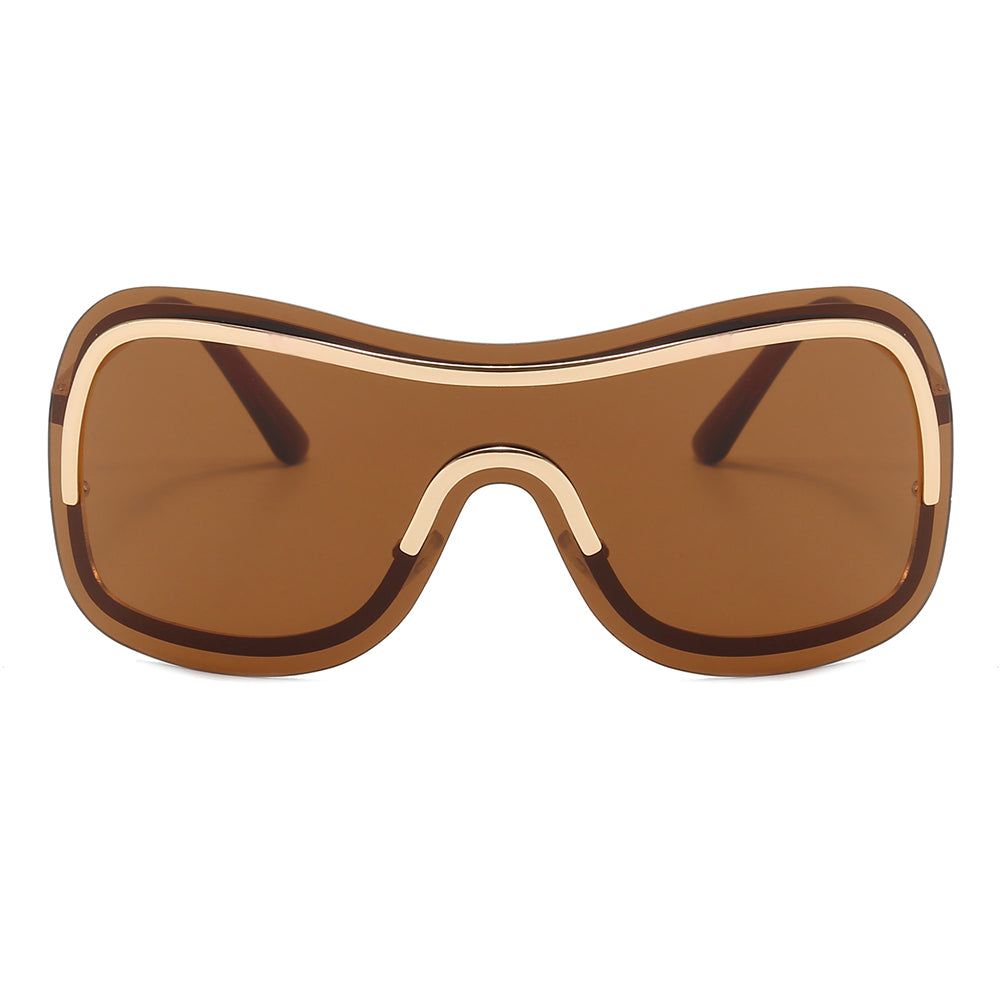 y2k Oversize One Piece Lens Rimless Goggle Shades Sunglasses