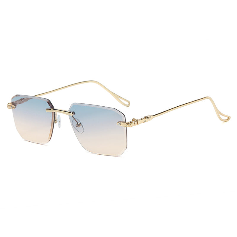 Diamond Cut Tinted Rimless Square Sunglasses