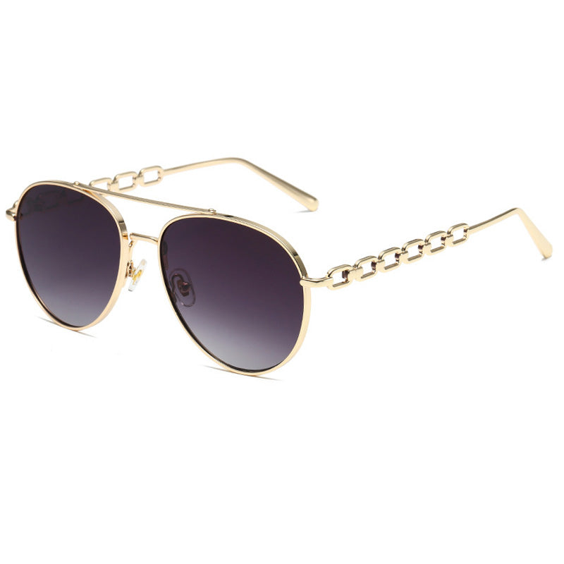 Retro Round Flat Top Double Bridge Metal Frame Sunglasses